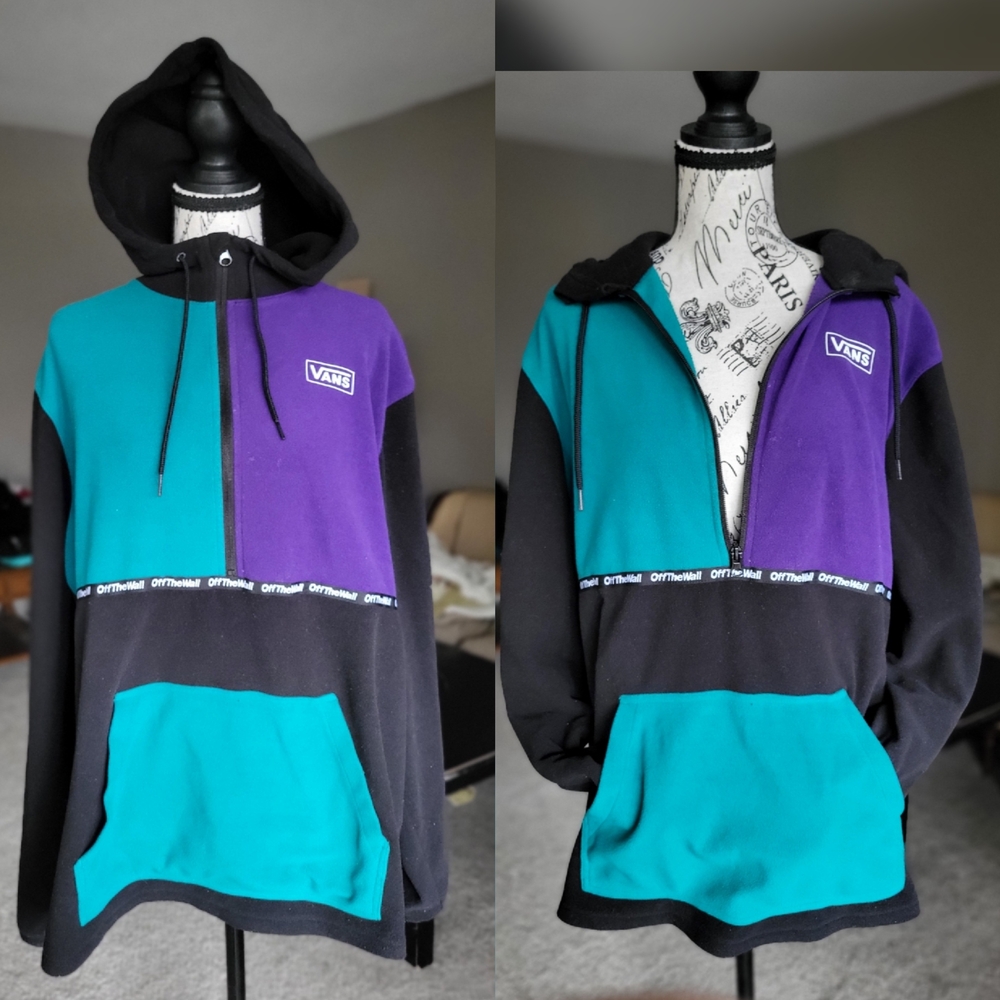 Vans Colorblock Pullover Hoodie With Half Zip And Kangaroo Pocket
